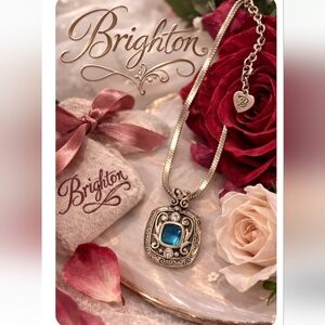 Brighton Blue Stone Scroll Pendant Necklace Silver Tone Snake Chain Elegant